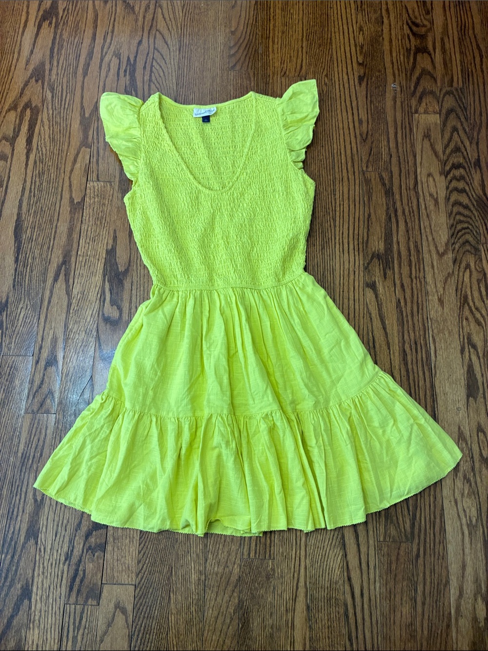 Universal Thread Bright Yellow Smocked Bodice Flutter Sleeve Dress size S